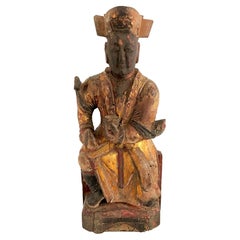 Dieu d'autel chinois en bois sculpté du 19ème siècle