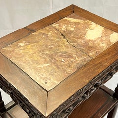 19th Century Chinese  Carved Wooden and Marble Side Table or Etagere