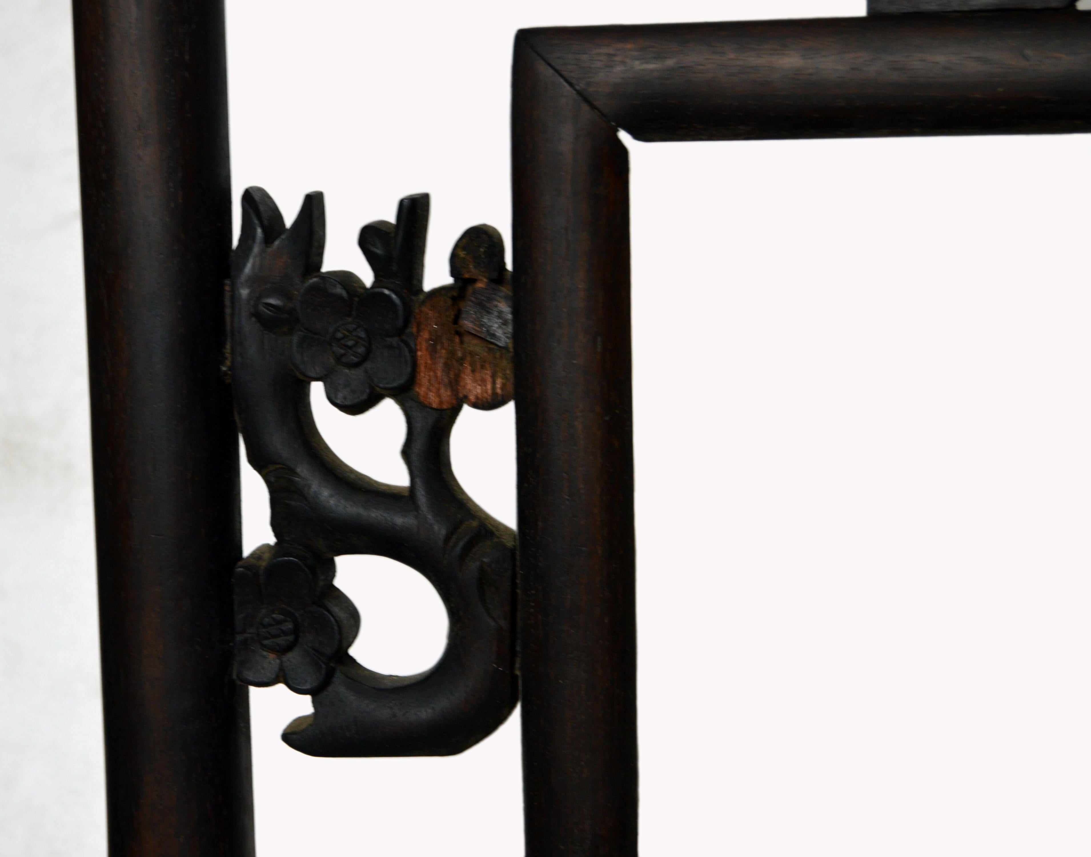 19th Century Chinese Carved Wooden Chair with Cherry Blossoms and Dark Lacquer In Good Condition In Yonkers, NY