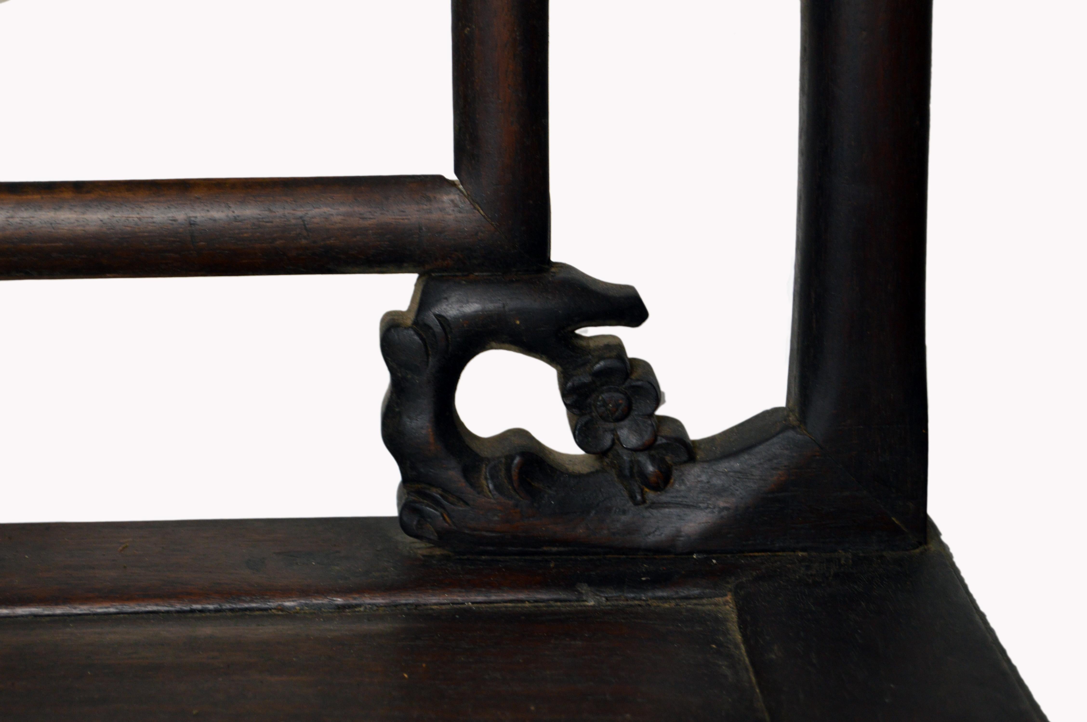 19th Century Chinese Carved Wooden Chair with Cherry Blossoms and Dark Lacquer 2