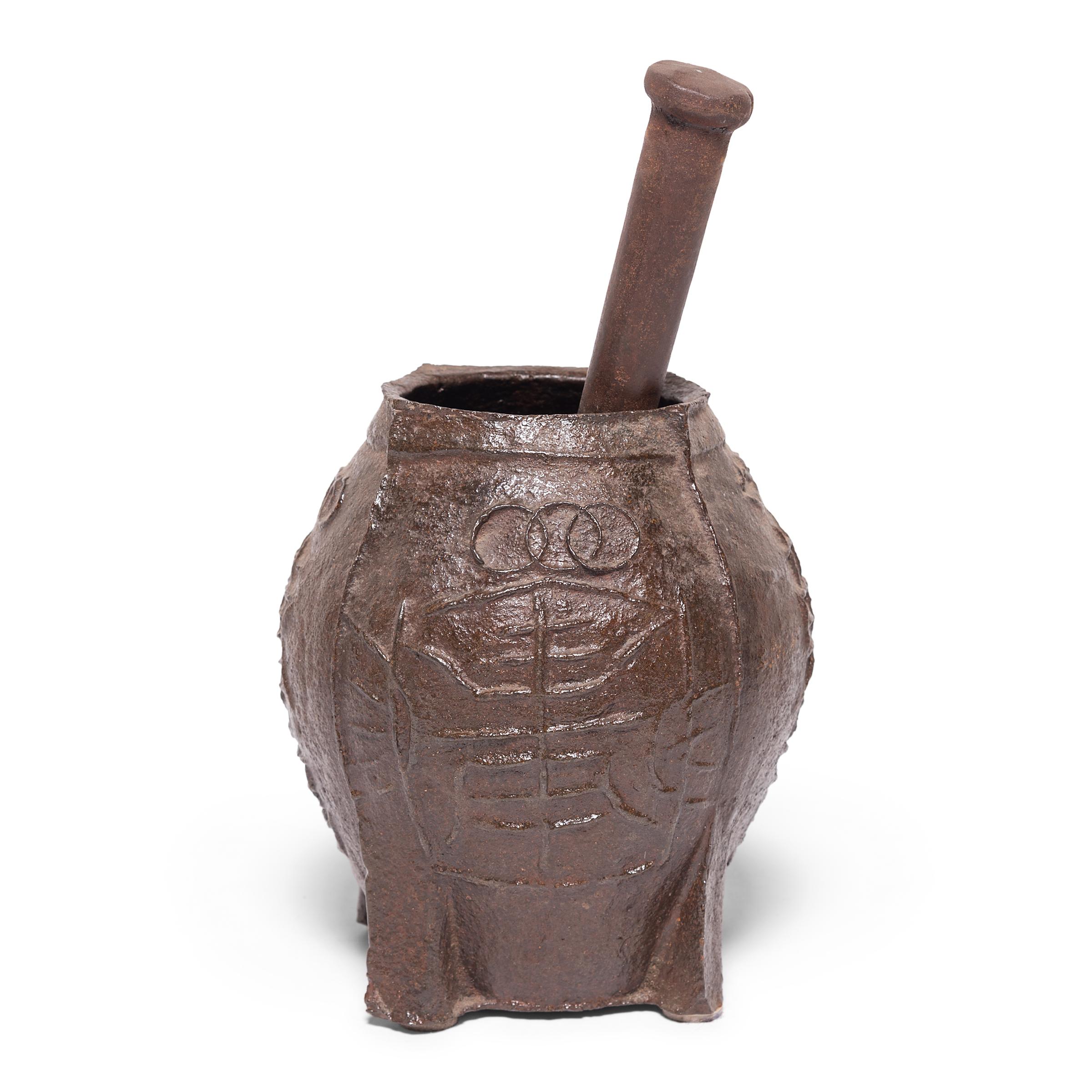 Chinese Cast Iron Longevity Mortar In Good Condition For Sale In Chicago, IL