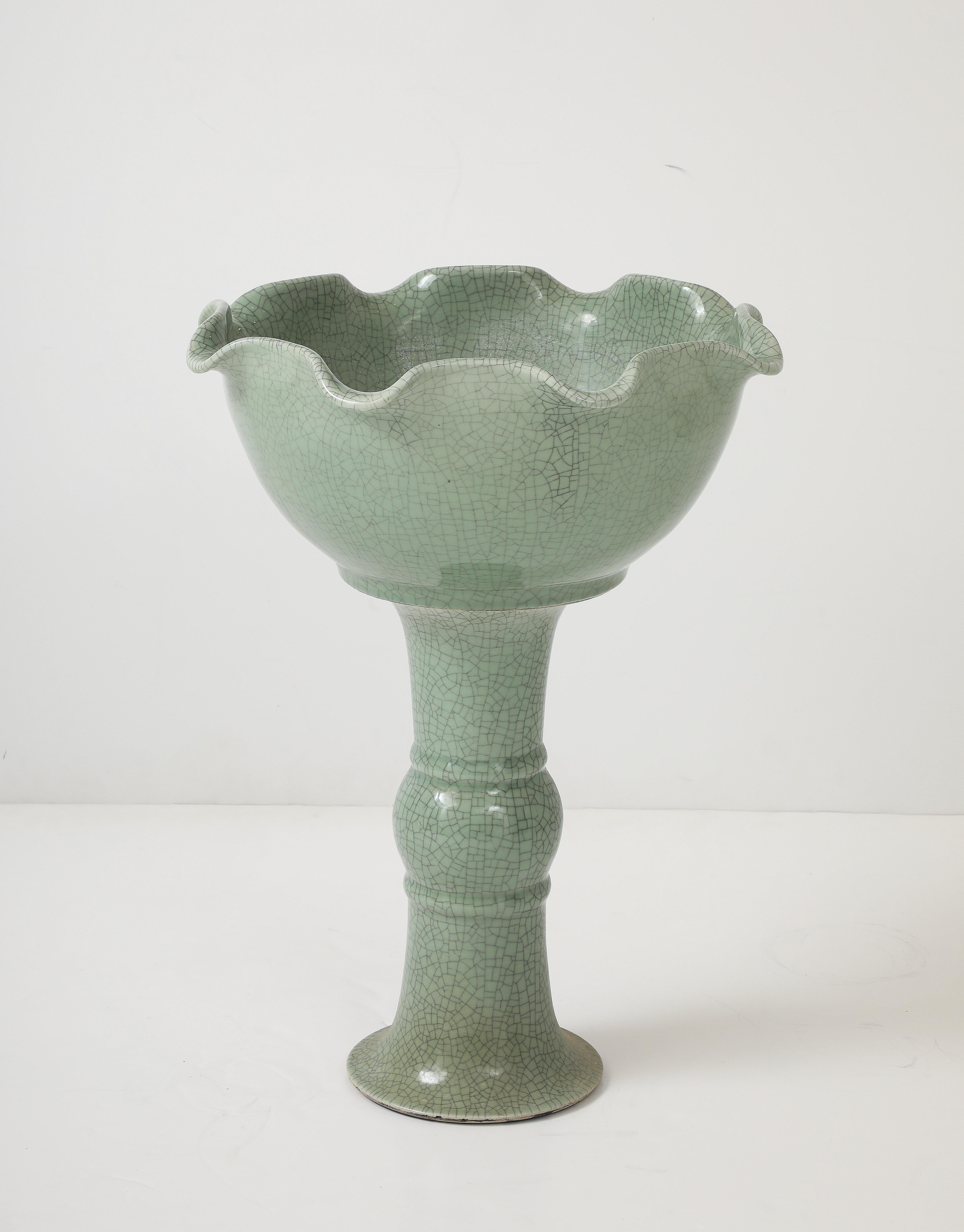 Art Nouveau 19th. Century Chinese Celadon Bird Bath For Sale