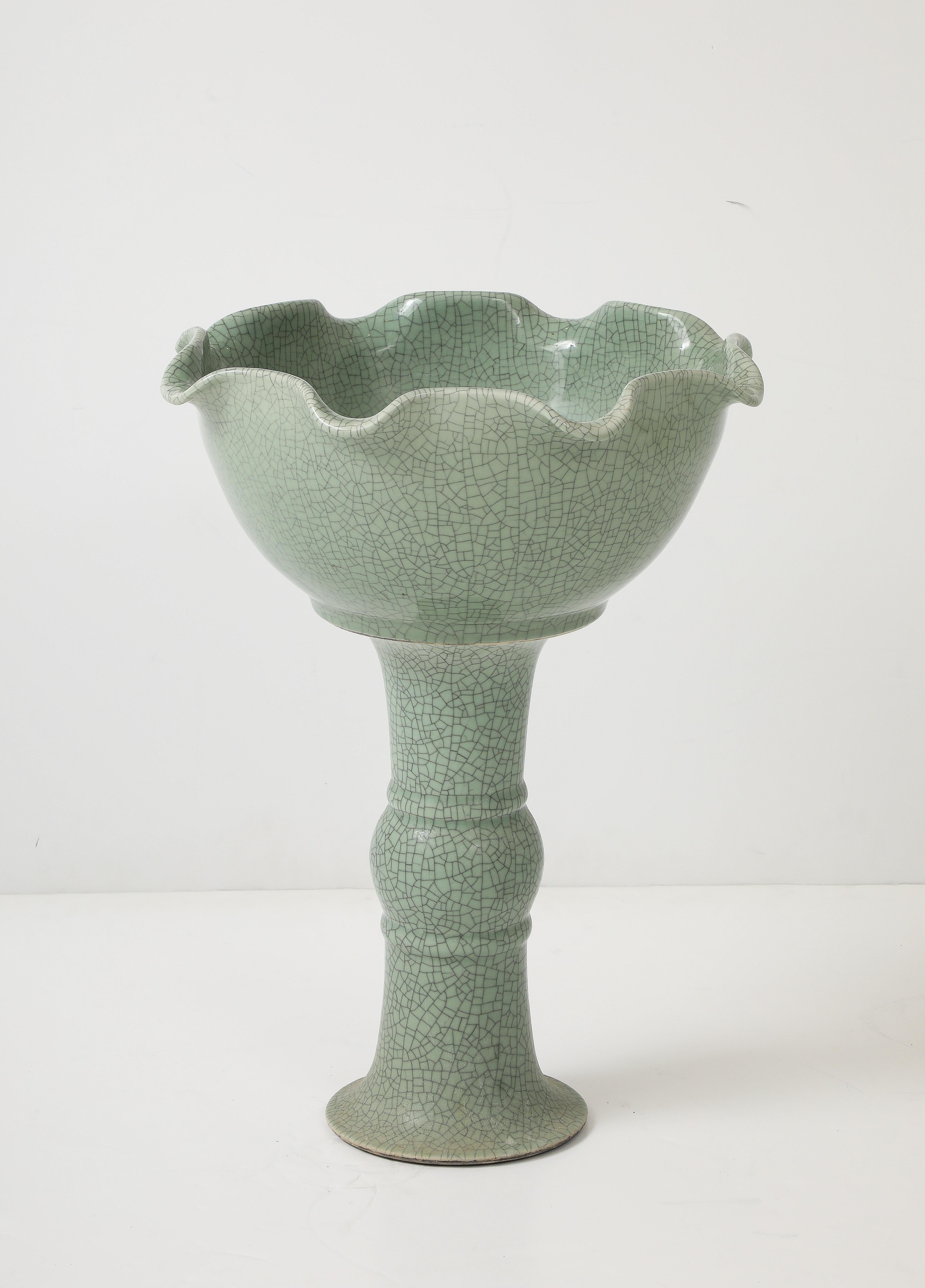 Glazed 19th. Century Chinese Celadon Bird Bath For Sale