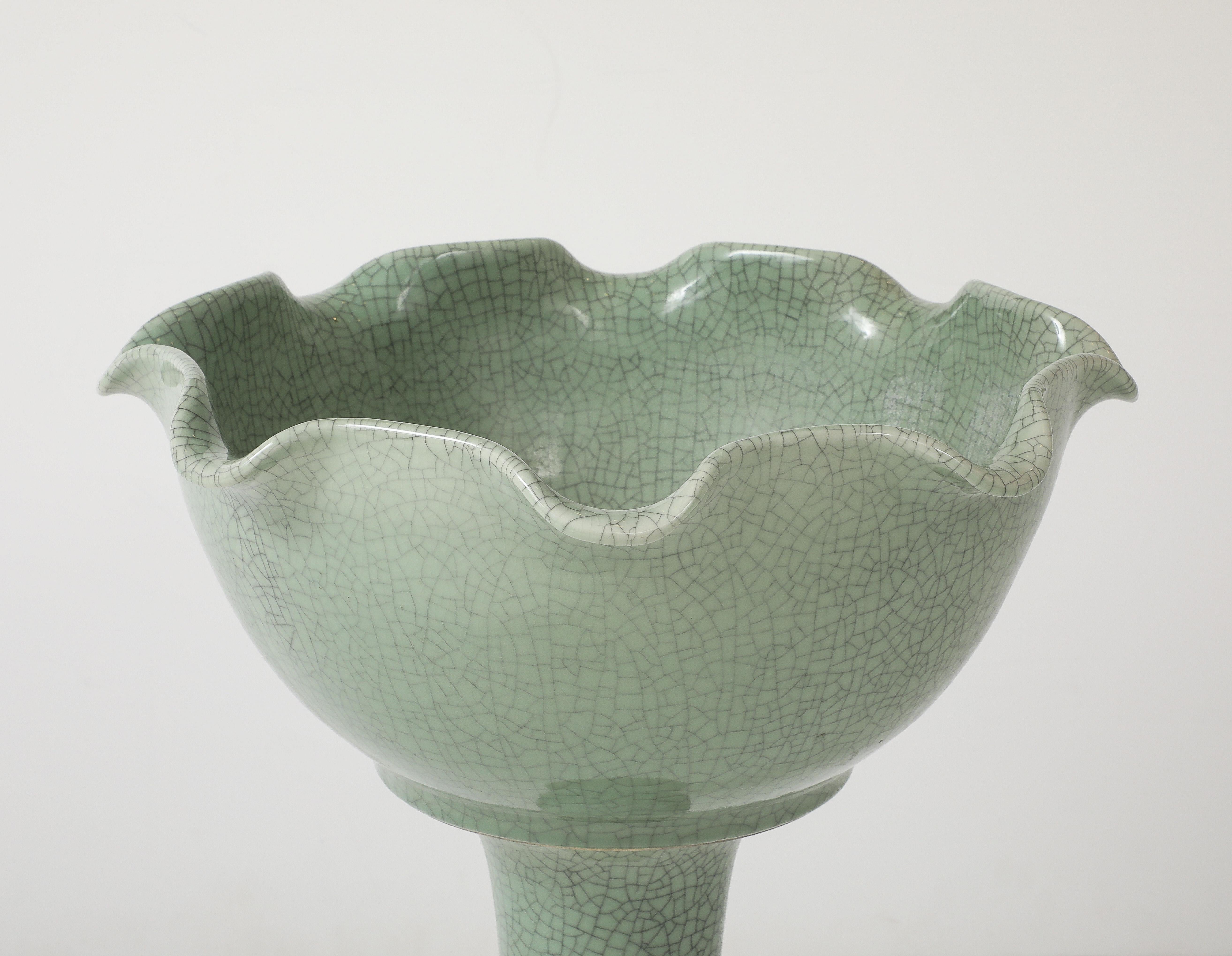 Porcelain 19th. Century Chinese Celadon Bird Bath For Sale