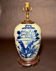19th Century Chinese Celadon, Blue And White Porcelain Lamp