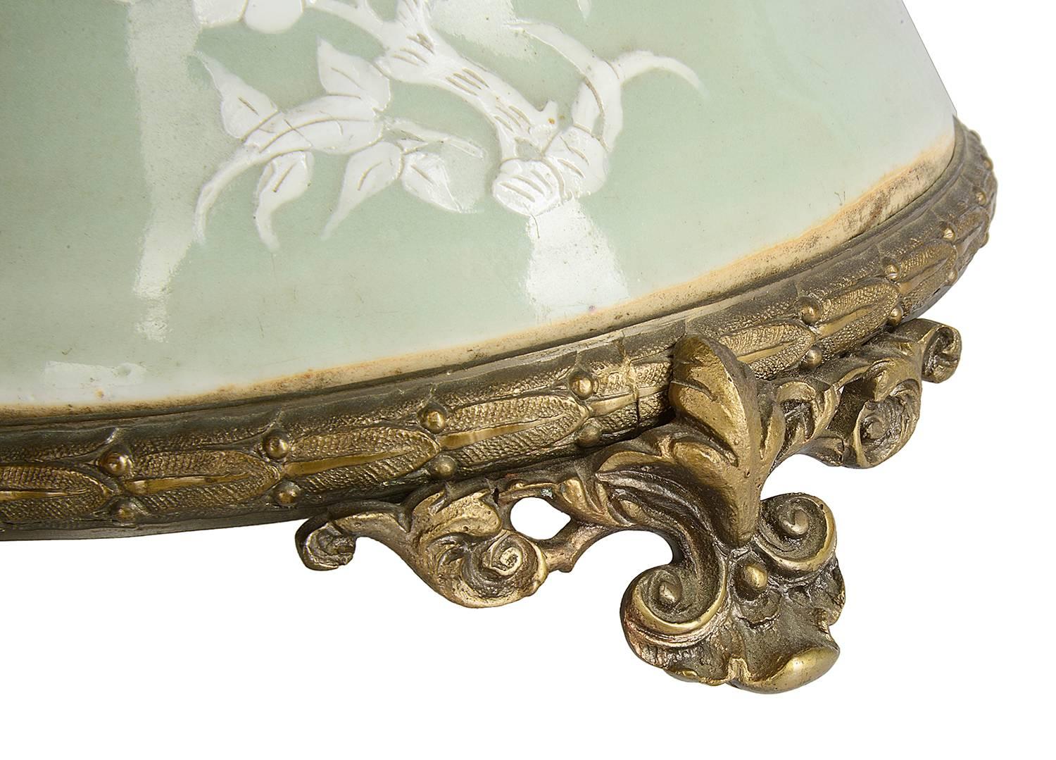 Hand-Painted 19th Century Chinese Celadon Lave or Lamp For Sale