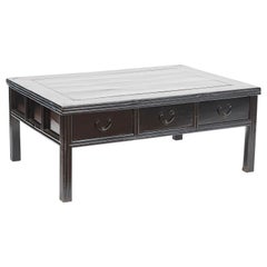 Antique 19th Century Chinese Century Coffee Table in Black Lacquer with 6 Drawers