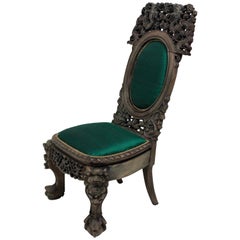 Antique 19th Century Chinese Chair in Emerald Silk