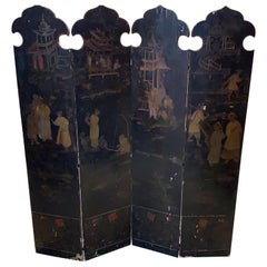 19th Century  Chinoiserie Four-Paneled Painted Floor Screen, 1800s