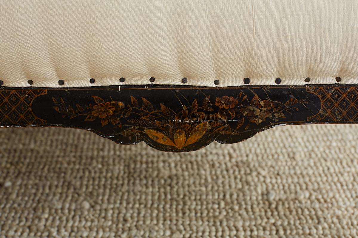 19th Century Chinese Chippendale Black Lacquer Chinoiserie Sofa 6
