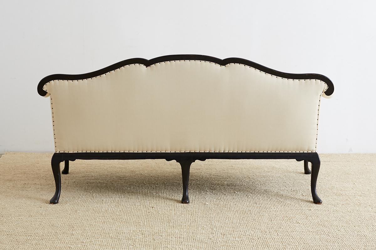 19th Century Chinese Chippendale Black Lacquer Chinoiserie Sofa 9