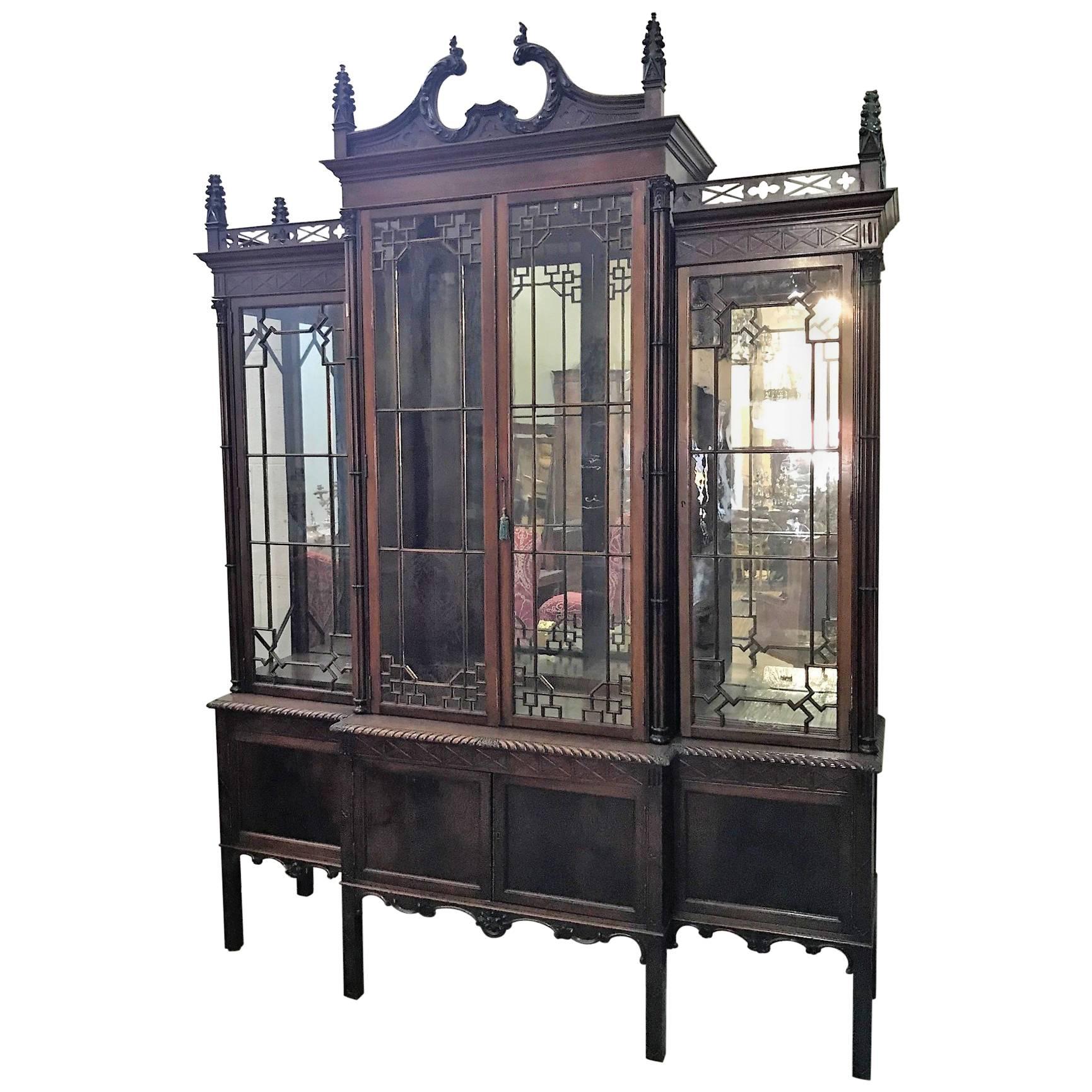 19th Century Chinese Chippendale Breakfront Bookcase