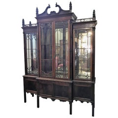 Antique 19th Century Chinese Chippendale Breakfront Bookcase