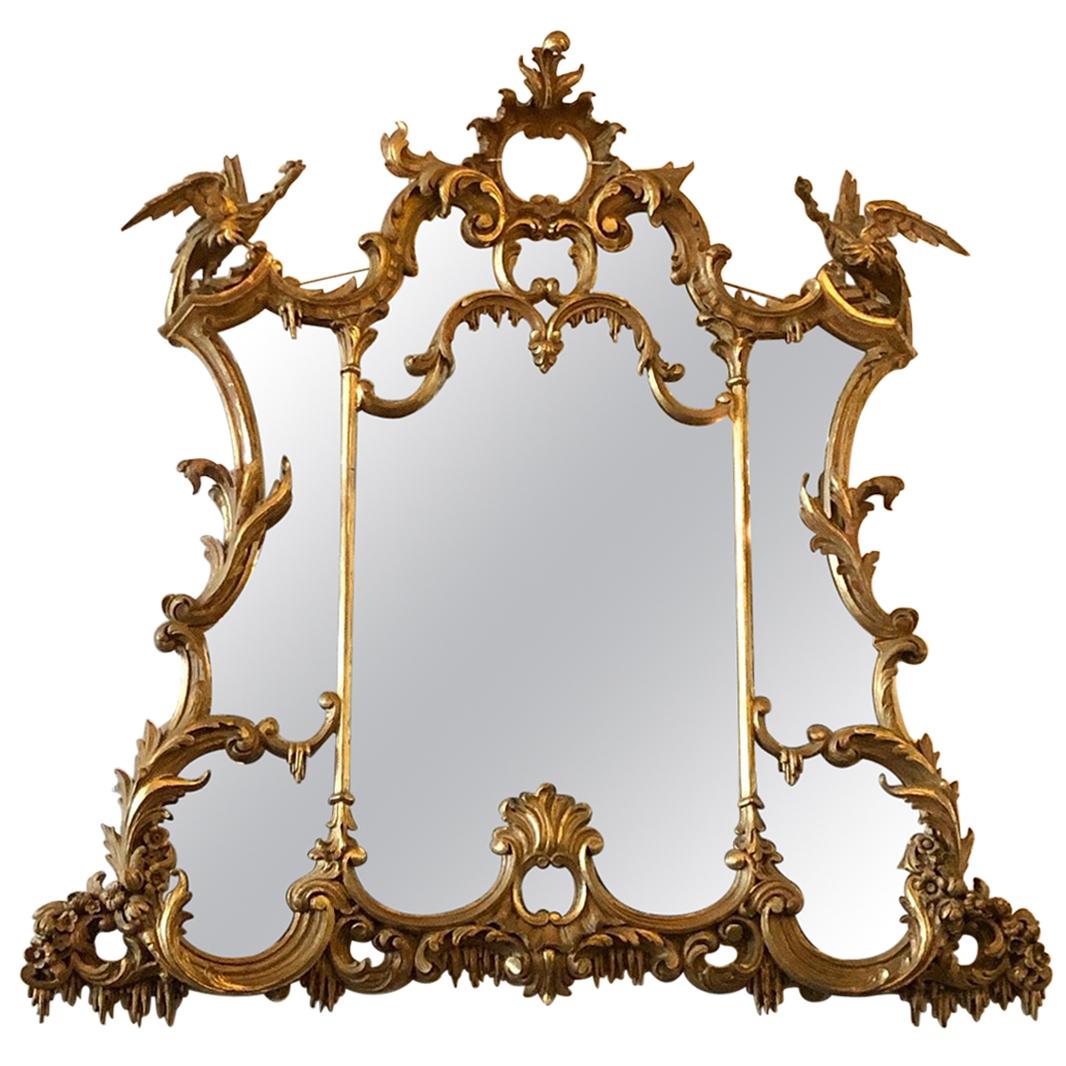 Miroir de trumeau Chippendale chinois du 19ème siècle avec oiseaux HO