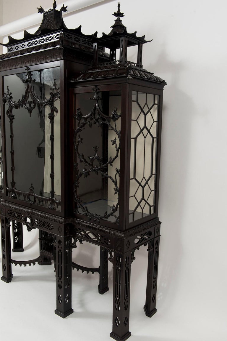 English 19th Century Chinese Chippendale Pagoda Cabinet For Sale