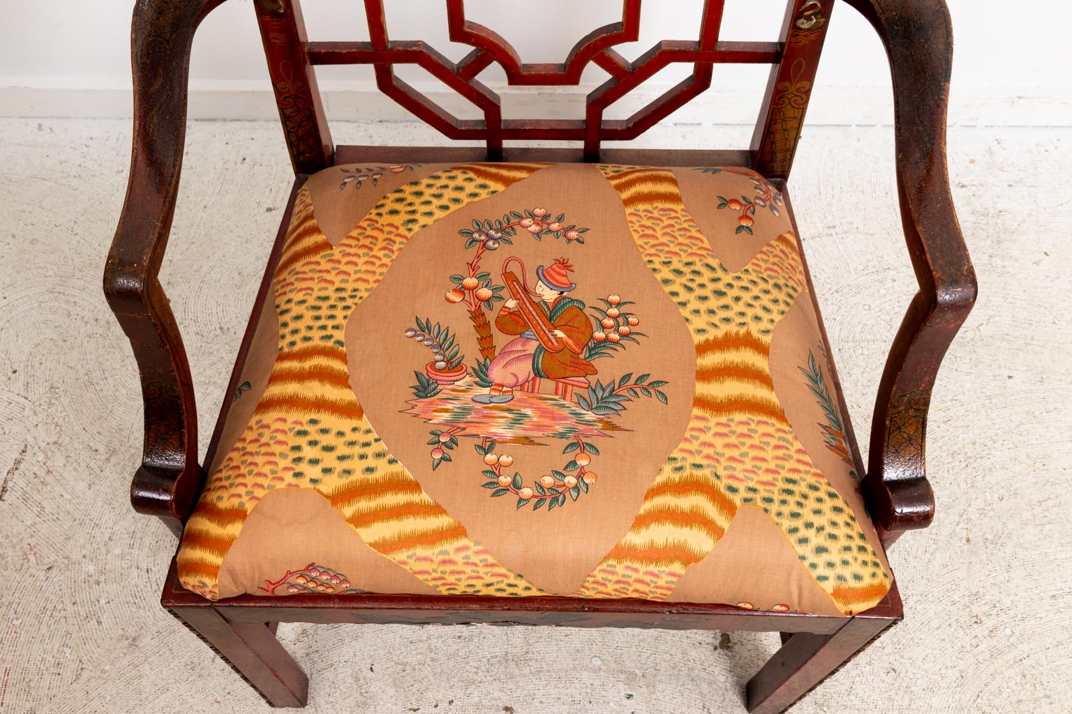 Painted 19th Century Chinese Chippendale Style Armchair For Sale