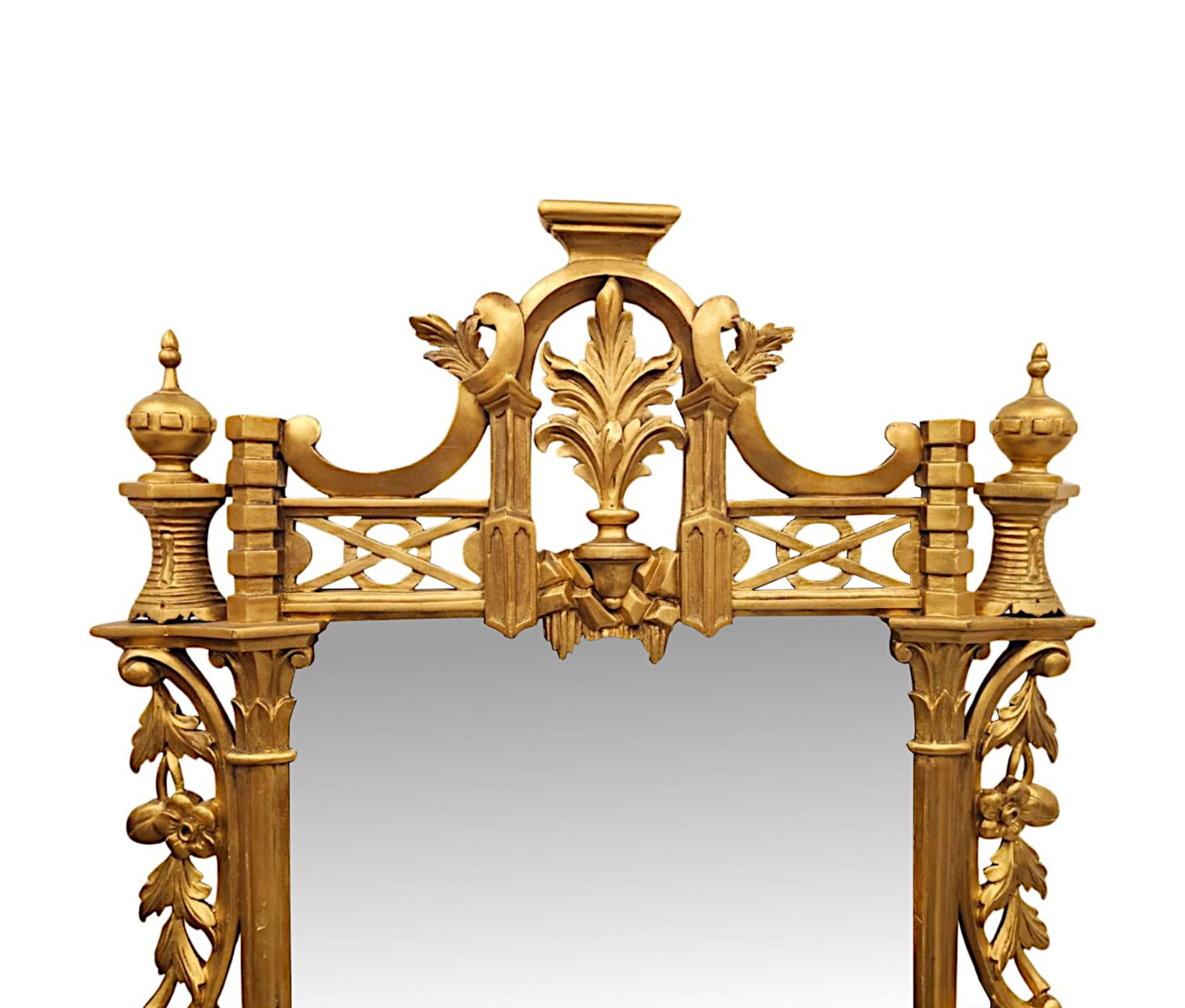 A very rare 19th Century Chinese Chippendale style giltwood hall, pier or overmantel mirror.  This fabulous piece is finely hand carved and of exceptional quality.  The mirror glass plate of rectangular form is set within a stunning pierced, moulded