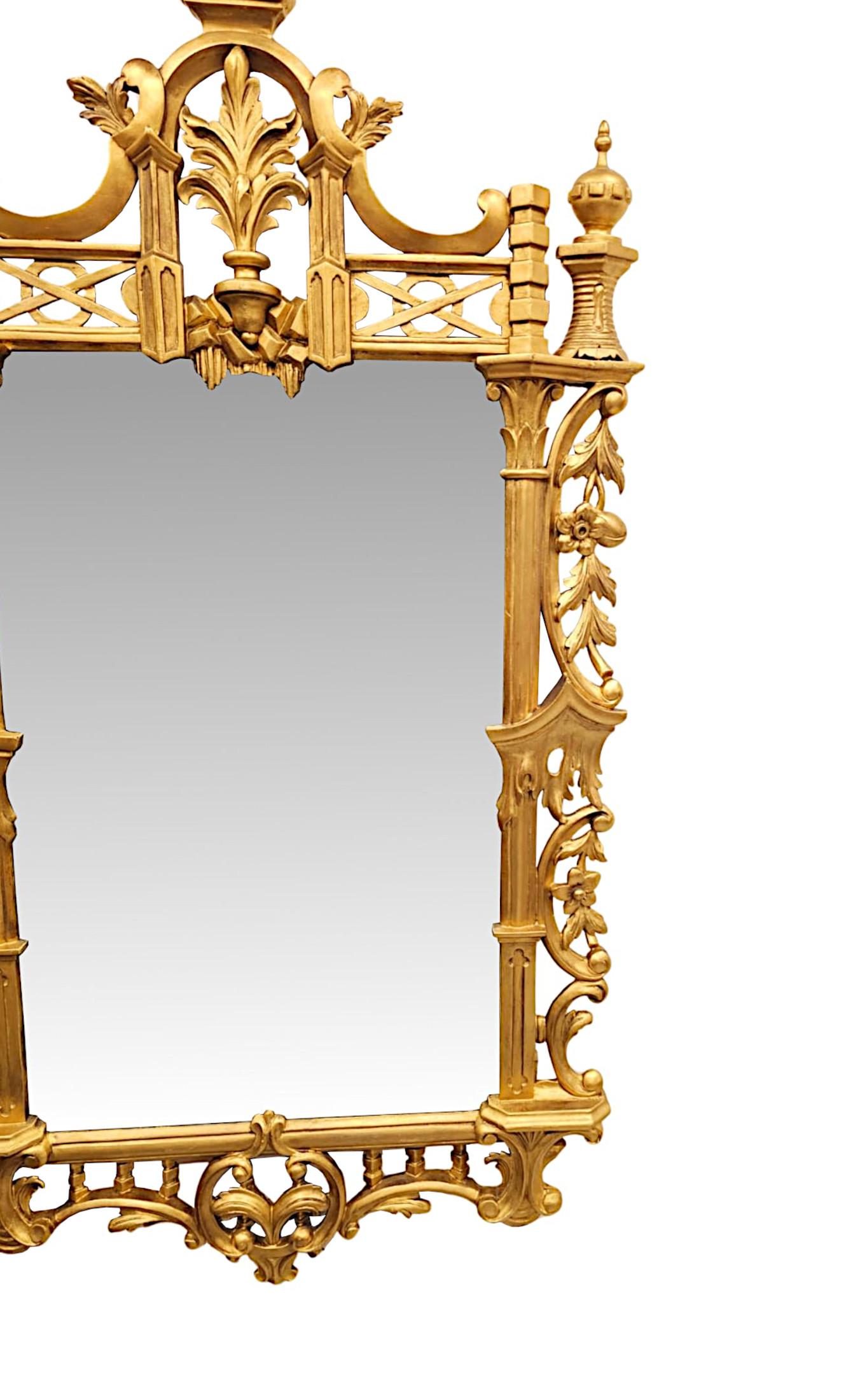 English 19th Century Chinese Chippendale Style Giltwood Hall, Pier or Overmantel Mirror For Sale