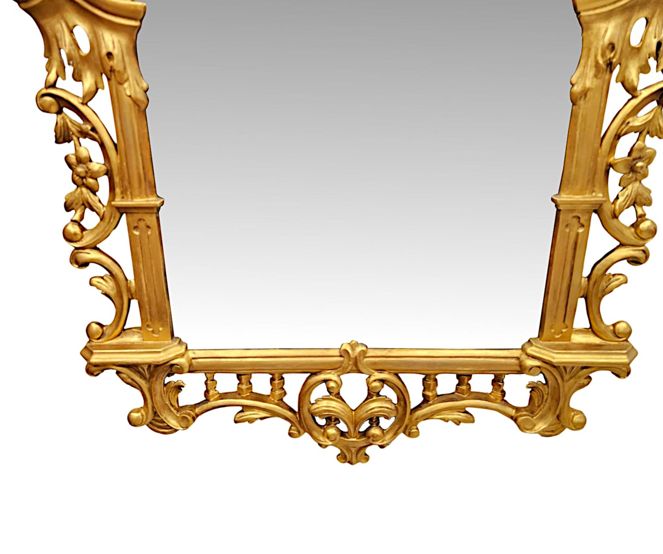 19th Century Chinese Chippendale Style Giltwood Hall, Pier or Overmantel Mirror In Good Condition For Sale In Dublin, IE