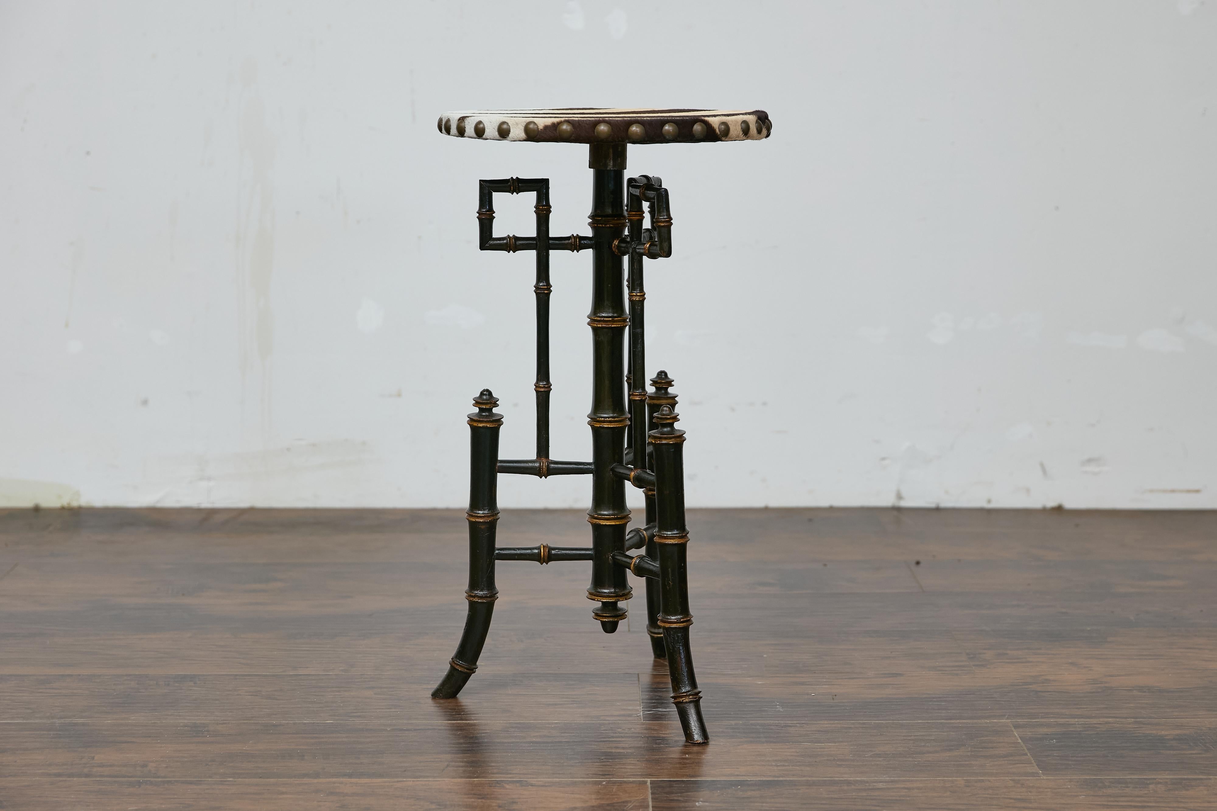 19th-Century Chinese Chippendale Table with Faux Bamboo Base and Zebra Top 9