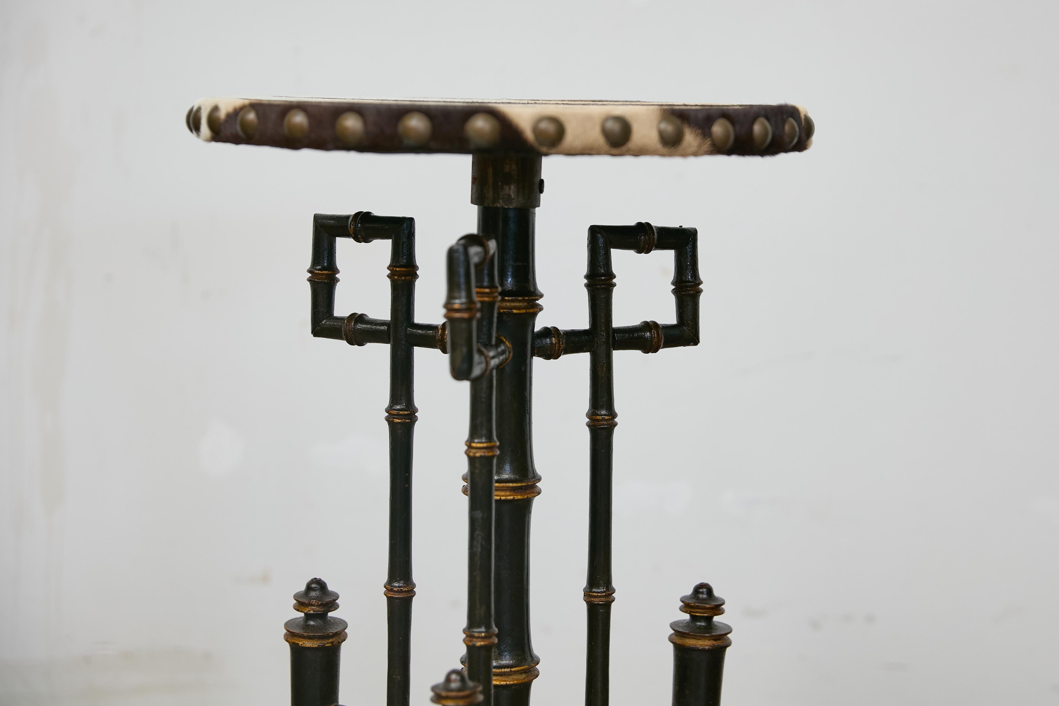 English 19th-Century Chinese Chippendale Table with Faux Bamboo Base and Zebra Top