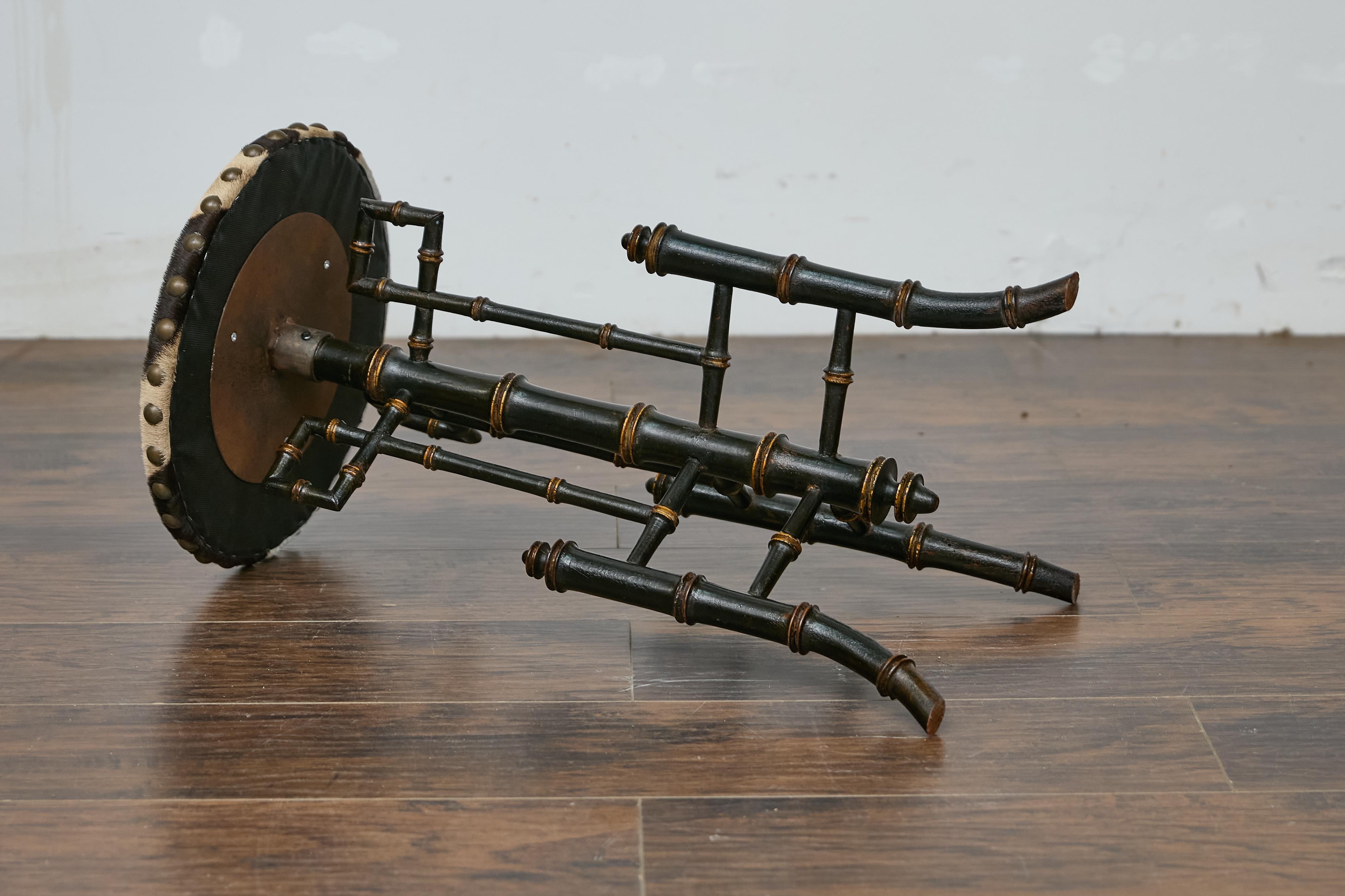 19th-Century Chinese Chippendale Table with Faux Bamboo Base and Zebra Top 2