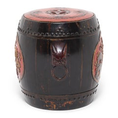 Chinese Painted Drum Stool with Blessings, c. 1850