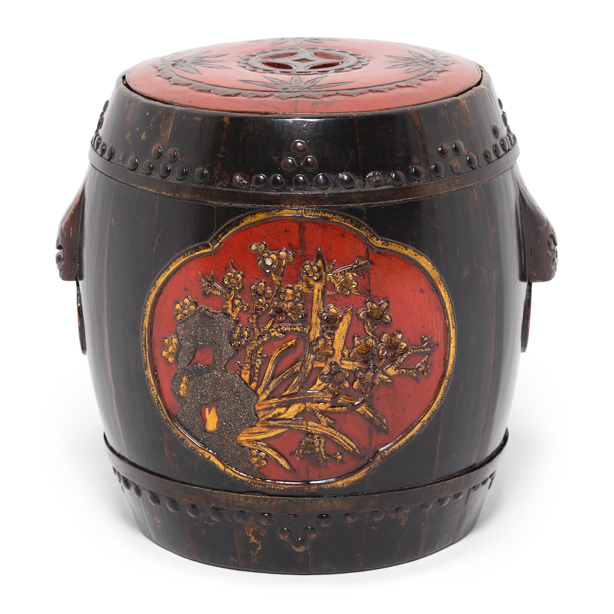 Qing Chinese Painted Drum Stool with Blessings, c. 1850 For Sale