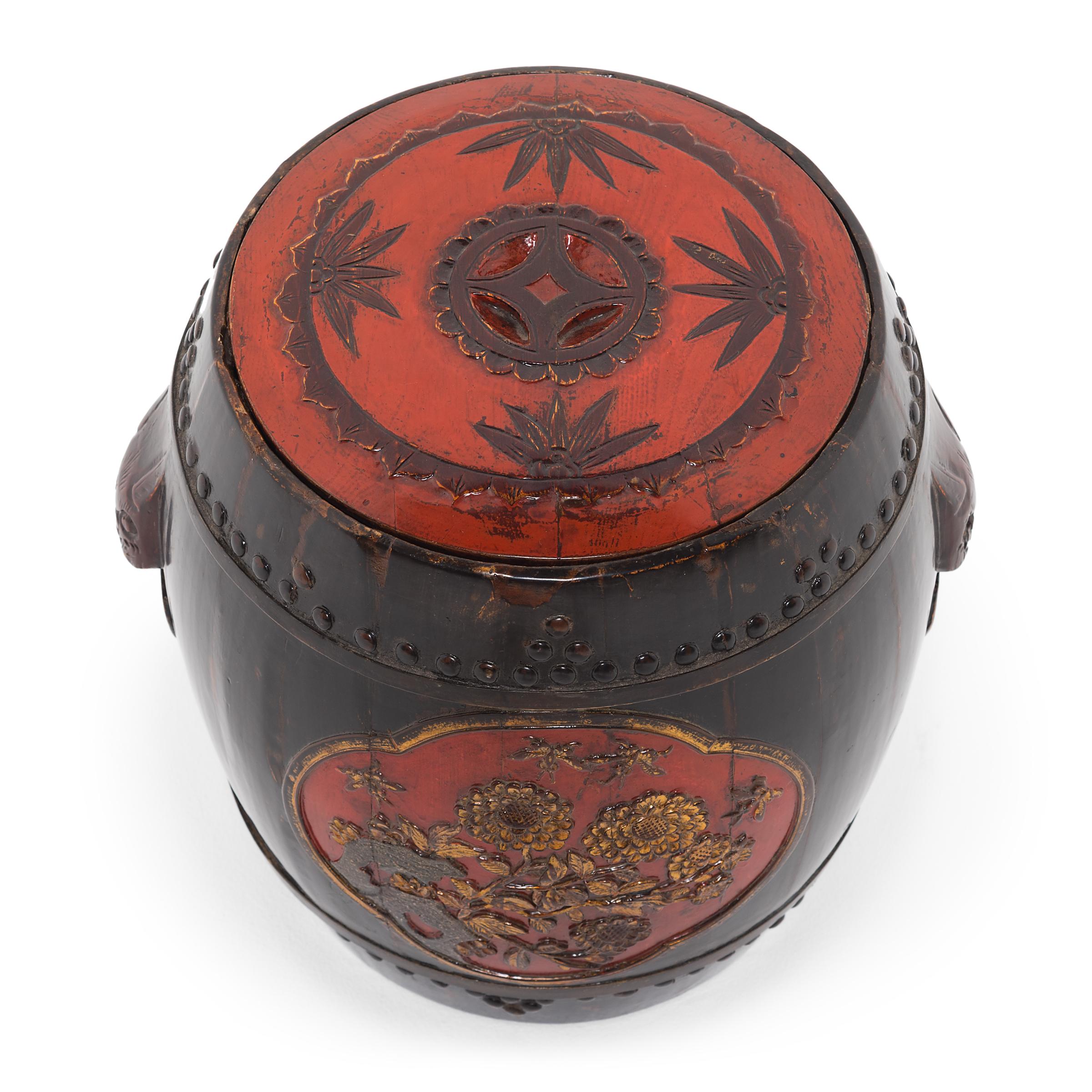 Chinese Painted Drum Stool with Blessings, c. 1850 In Good Condition For Sale In Chicago, IL