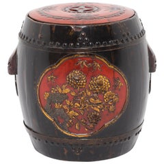 Antique Chinese Painted Drum Stool with Blessings, c. 1850