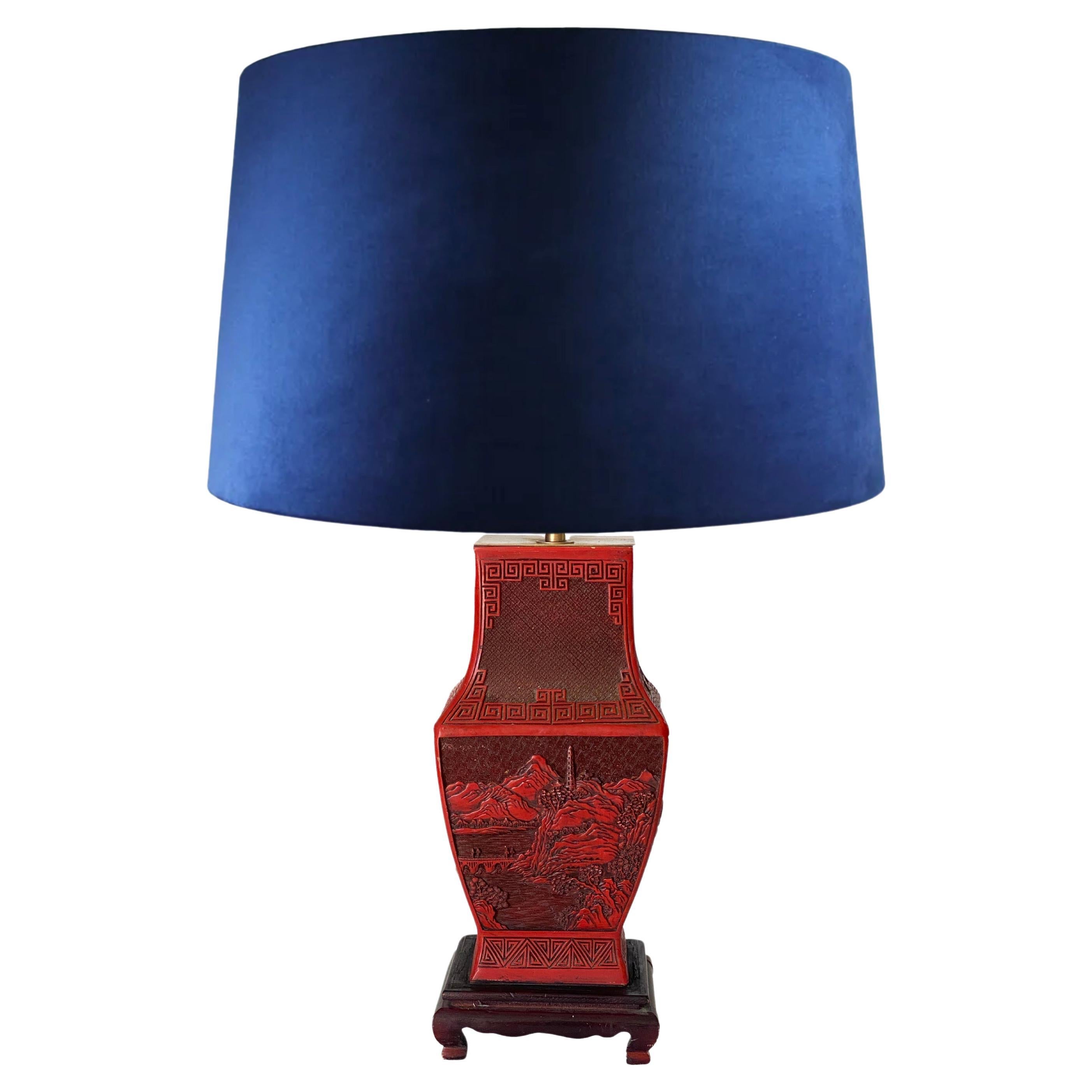 19th Century Chinese Cinnabar Vase as Table Lamp For Sale
