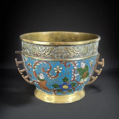 19th Century, Chinese Cloisonné Bowl with Boys and Floral Motifs