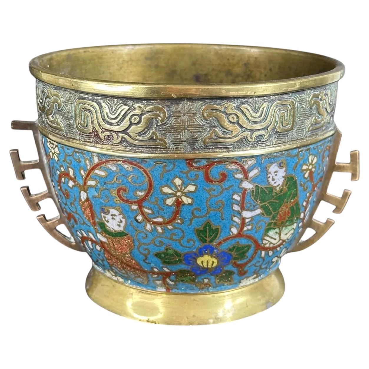 19th Century, Chinese Cloisonné Bowl with Boys and Floral Motifs