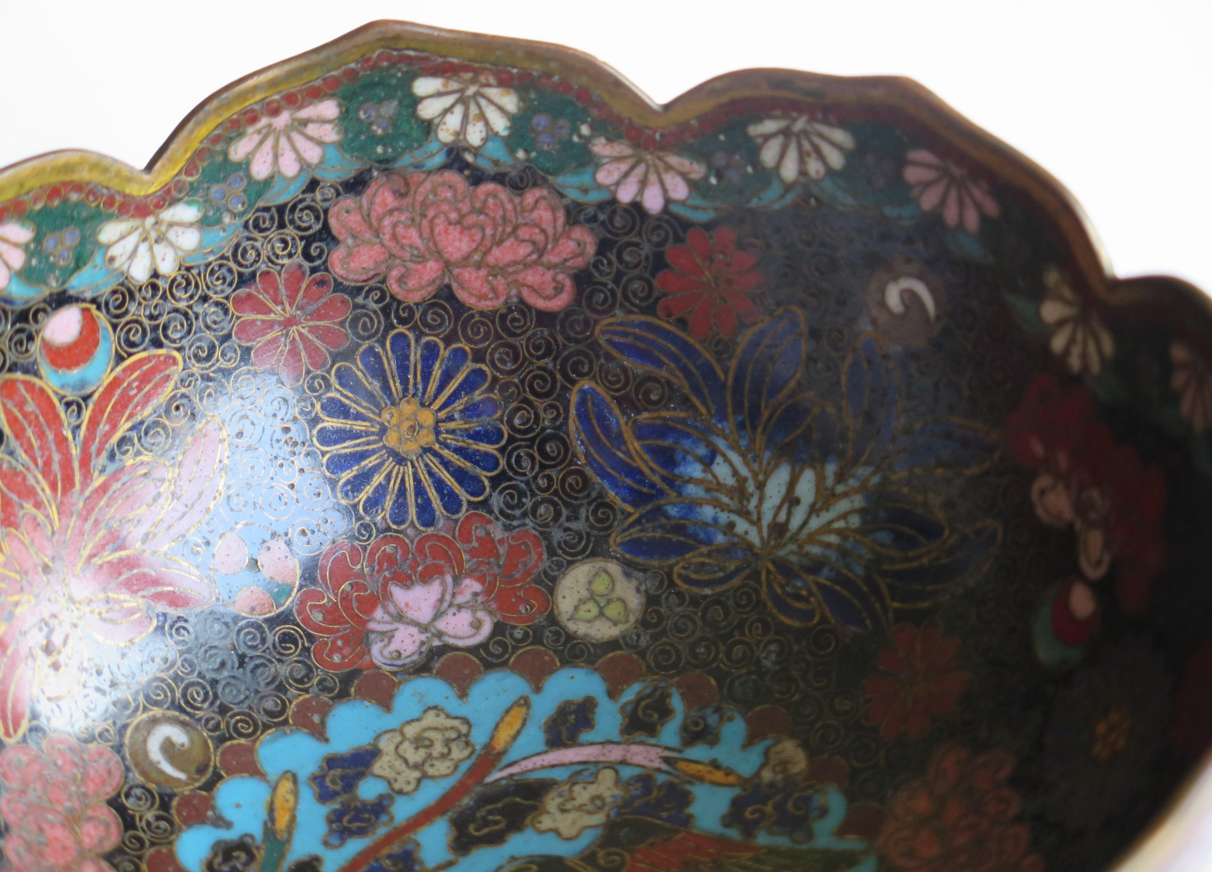 19th Century Chinese Cloisonné Bronze Bowl Phoenix & Symbols Fine Detail 7