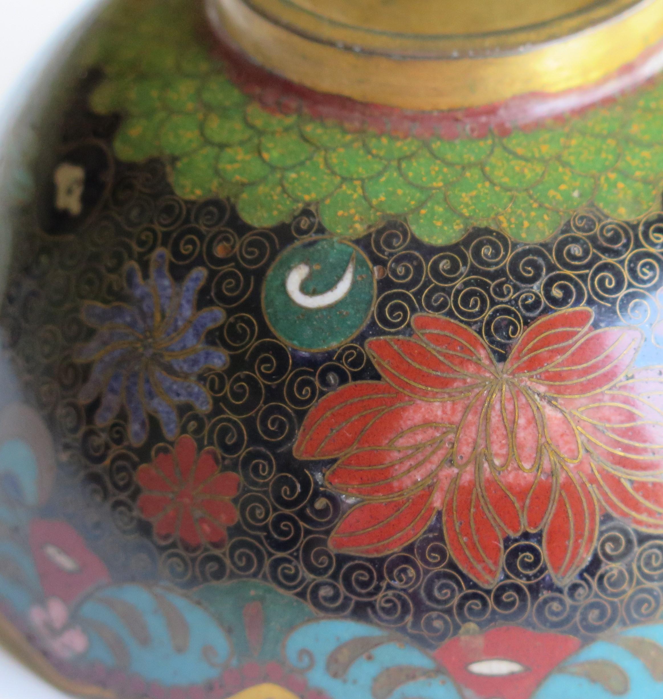 19th Century Chinese Cloisonné Bronze Bowl Phoenix & Symbols Fine Detail 8