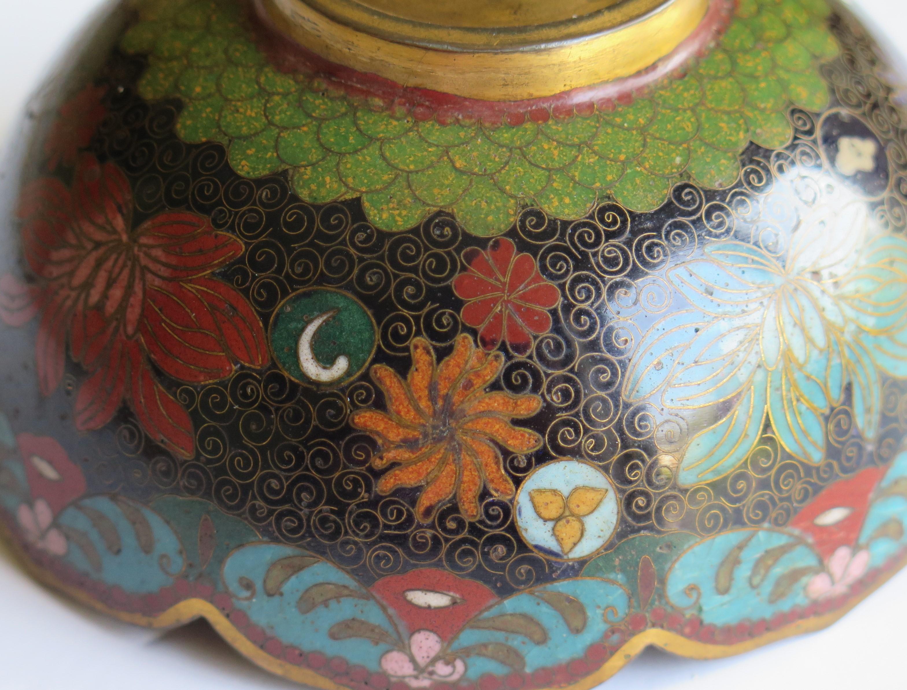 19th Century Chinese Cloisonné Bronze Bowl Phoenix & Symbols Fine Detail 9