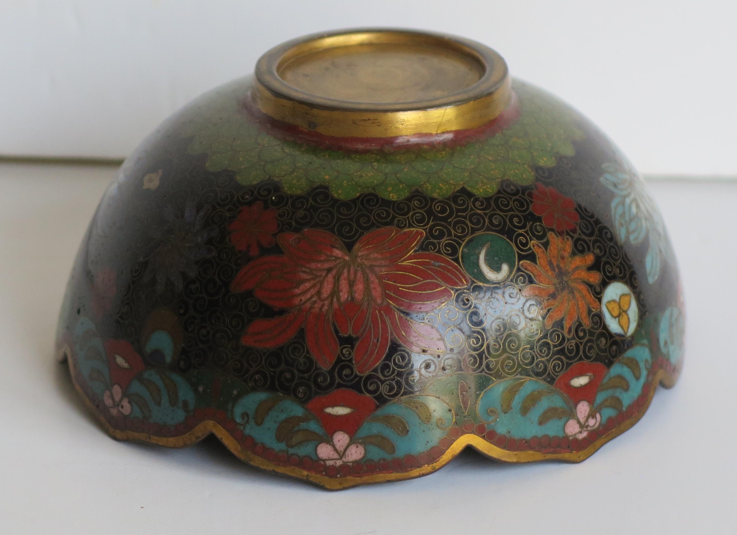 19th Century Chinese Cloisonné Bronze Bowl Phoenix & Symbols Fine Detail 11