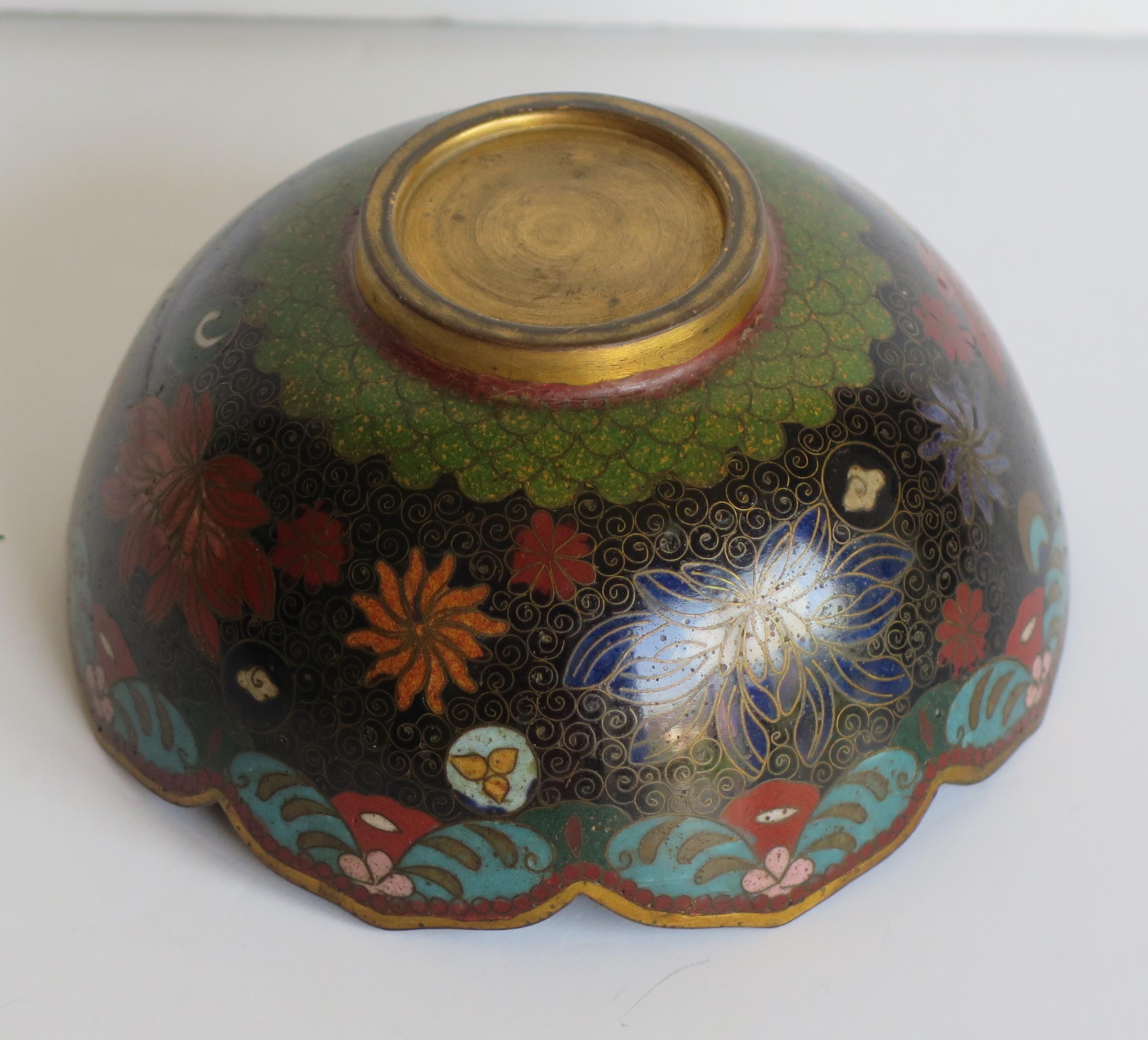 19th Century Chinese Cloisonné Bronze Bowl Phoenix & Symbols Fine Detail 12