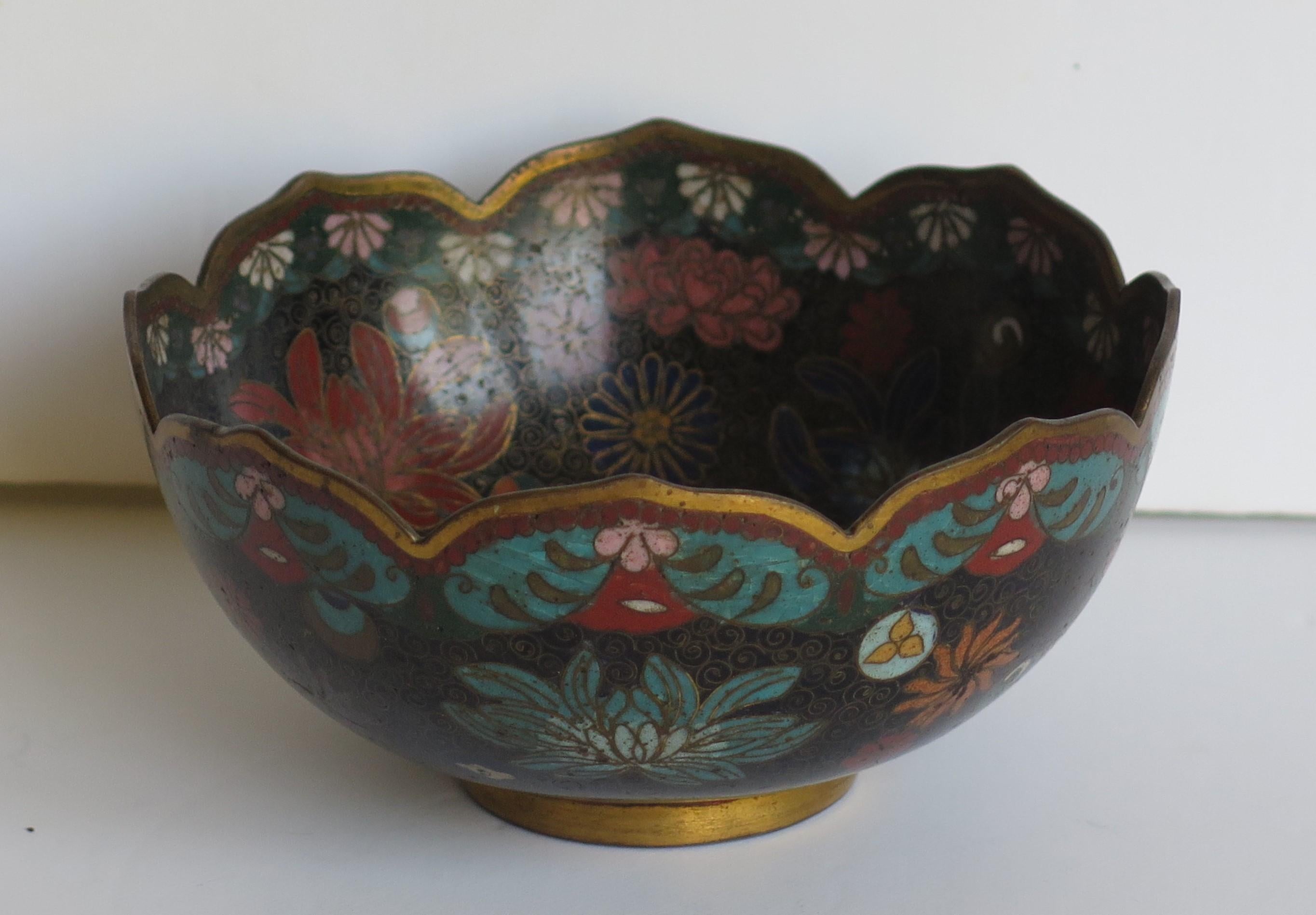 Ceramic 19th Century Chinese Cloisonné Bronze Bowl Phoenix & Symbols Fine Detail