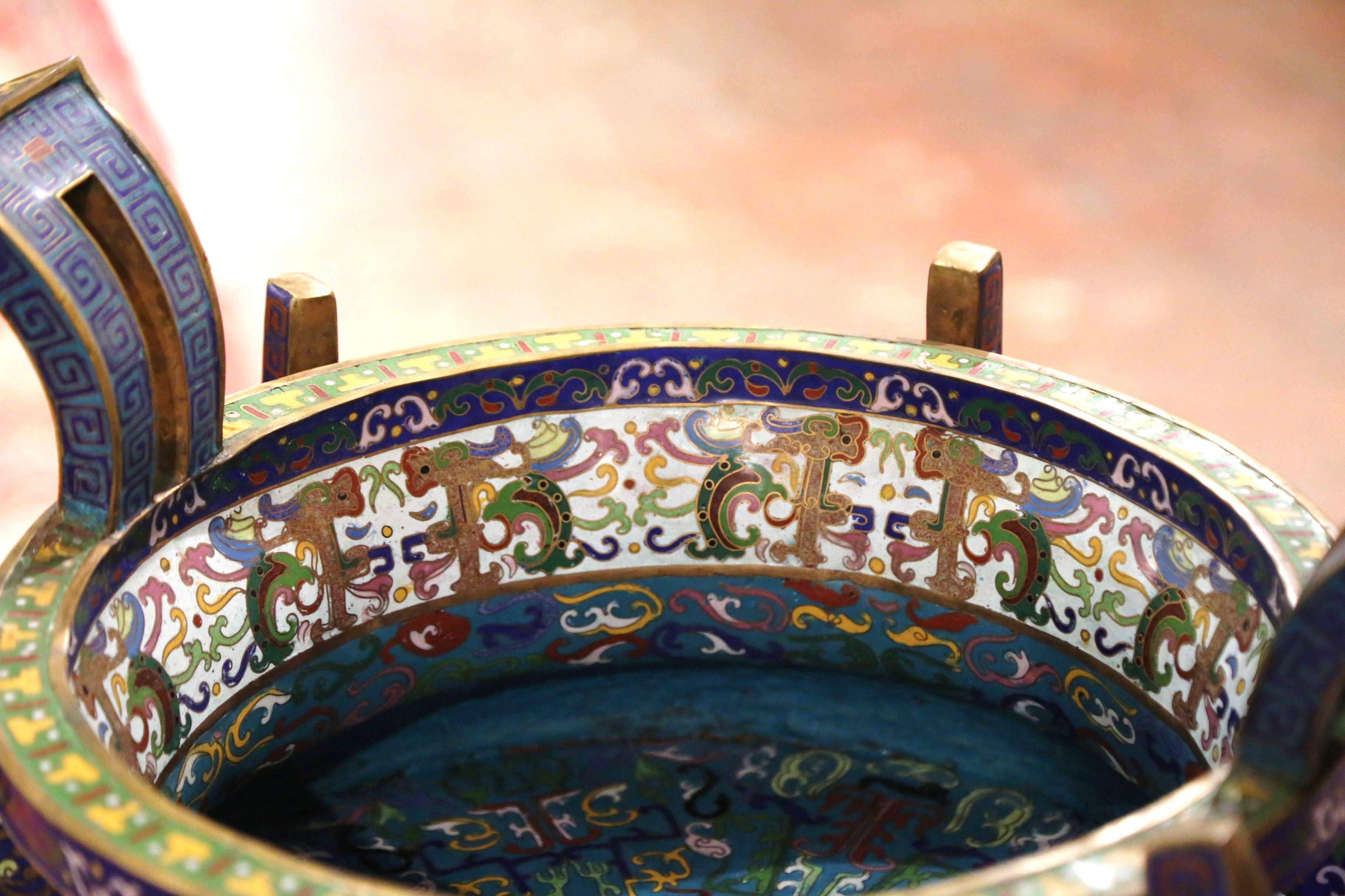19th Century Chinese Cloisonne Enamel and Brass Planter Cache Pot 8
