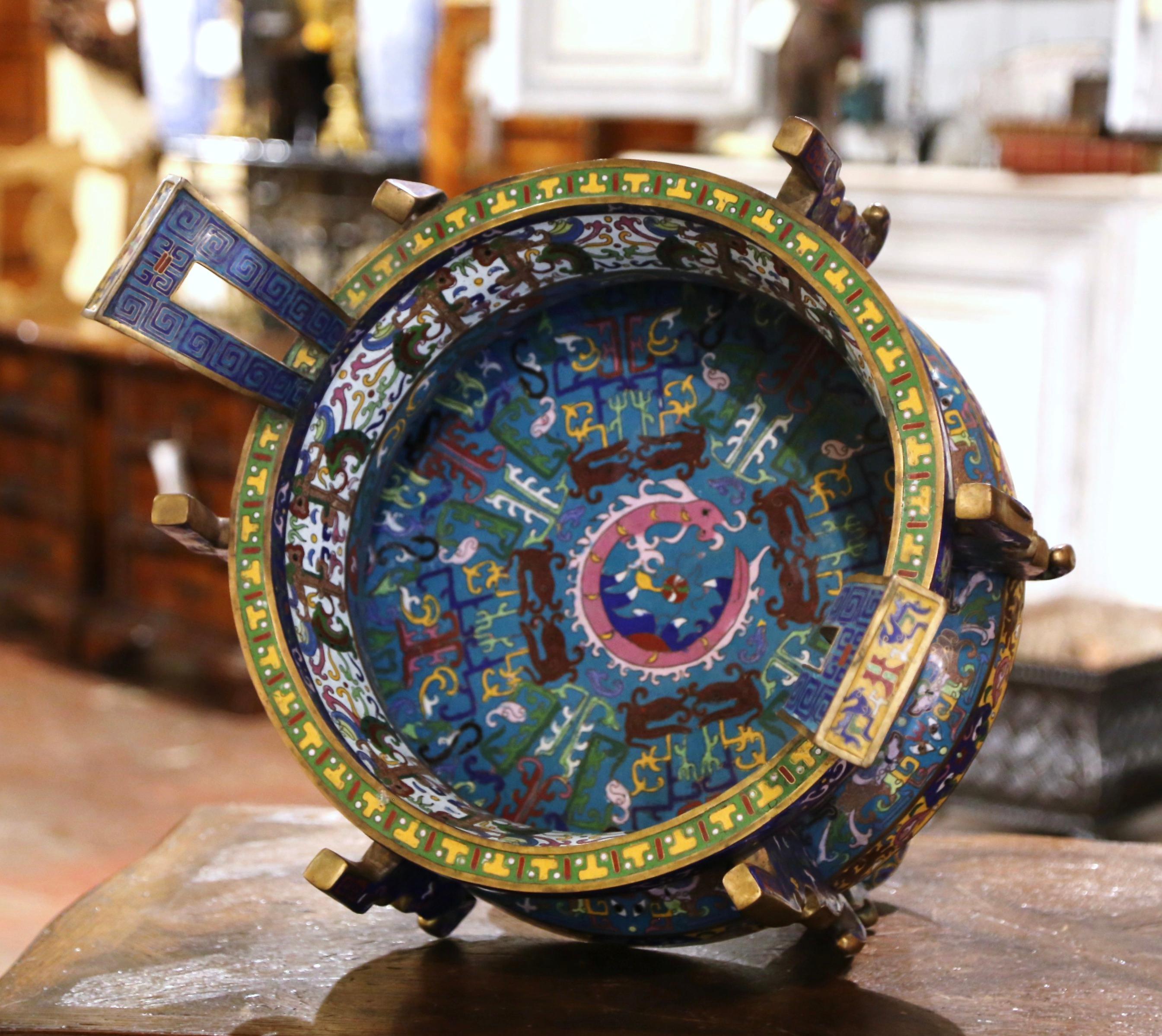 19th Century Chinese Cloisonne Enamel and Brass Planter Cache Pot 10