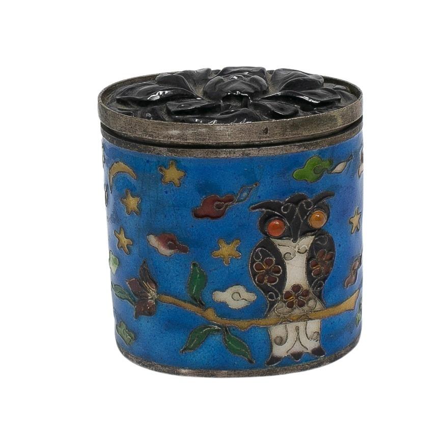 19th century Chinese cloisonné enamel silver trinket box.