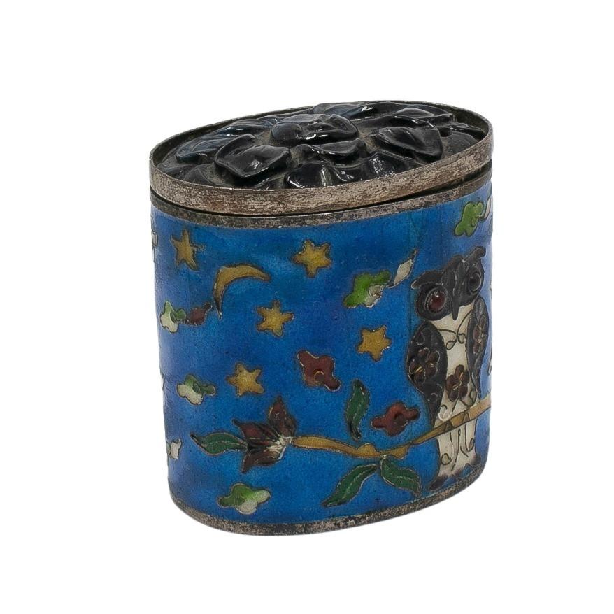 Cloissoné 19th Century Chinese Cloisonné Enamel Silver Trinket Box For Sale