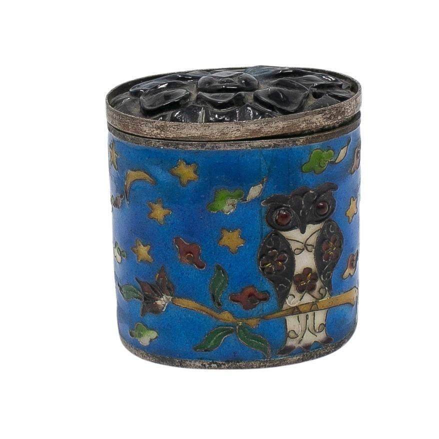 19th Century Chinese Cloisonné Enamel Silver Trinket Box In Good Condition For Sale In Marbella, ES