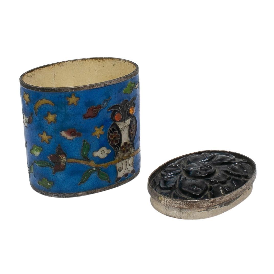 19th Century Chinese Cloisonné Enamel Silver Trinket Box For Sale 1