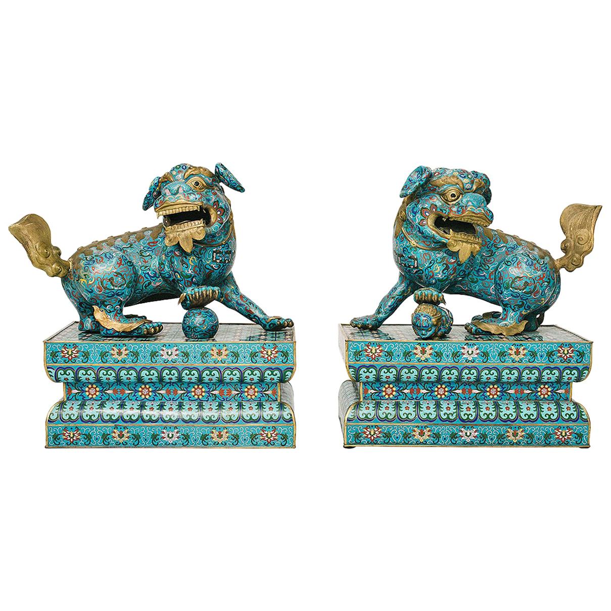 19th Century Chinese Cloisonné Fu Dogs For Sale