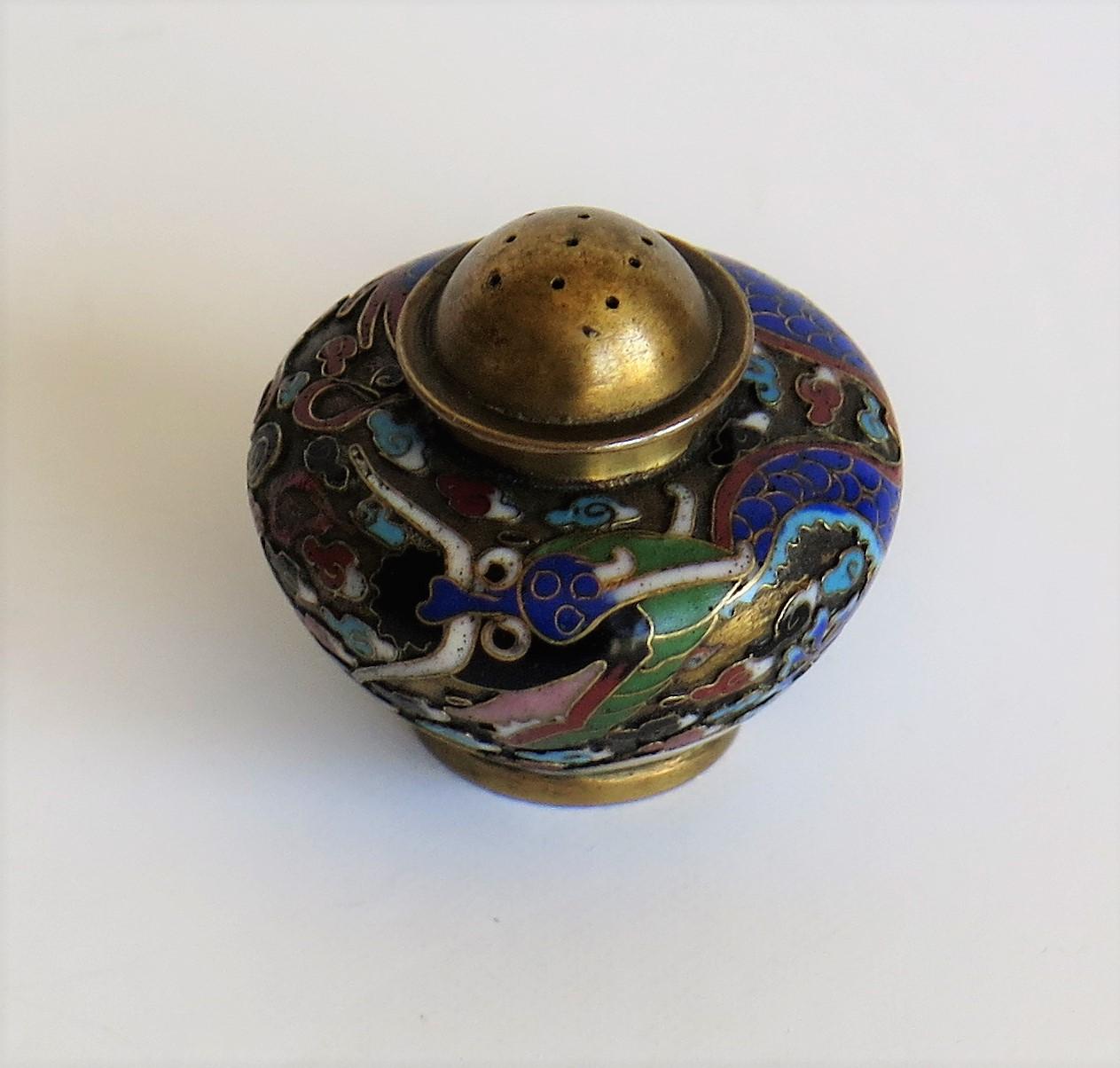 Cloissoné 19th Century Chinese Cloisonné Pepper Pot with Dragon Decoration, Qing Dynasty