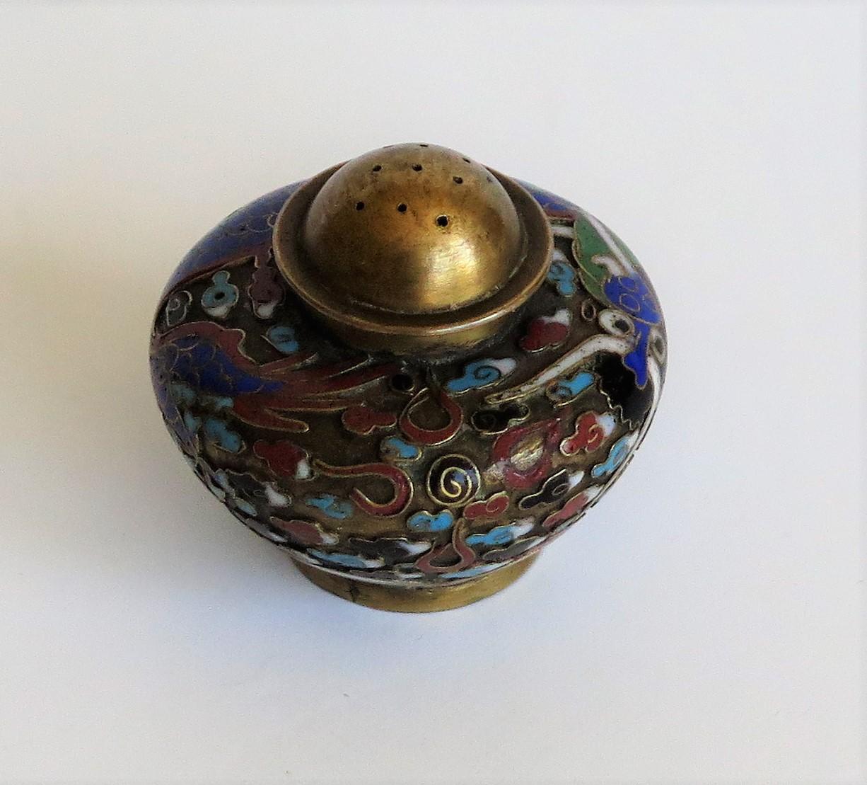 19th Century Chinese Cloisonné Pepper Pot with Dragon Decoration, Qing Dynasty In Good Condition In Lincoln, Lincolnshire