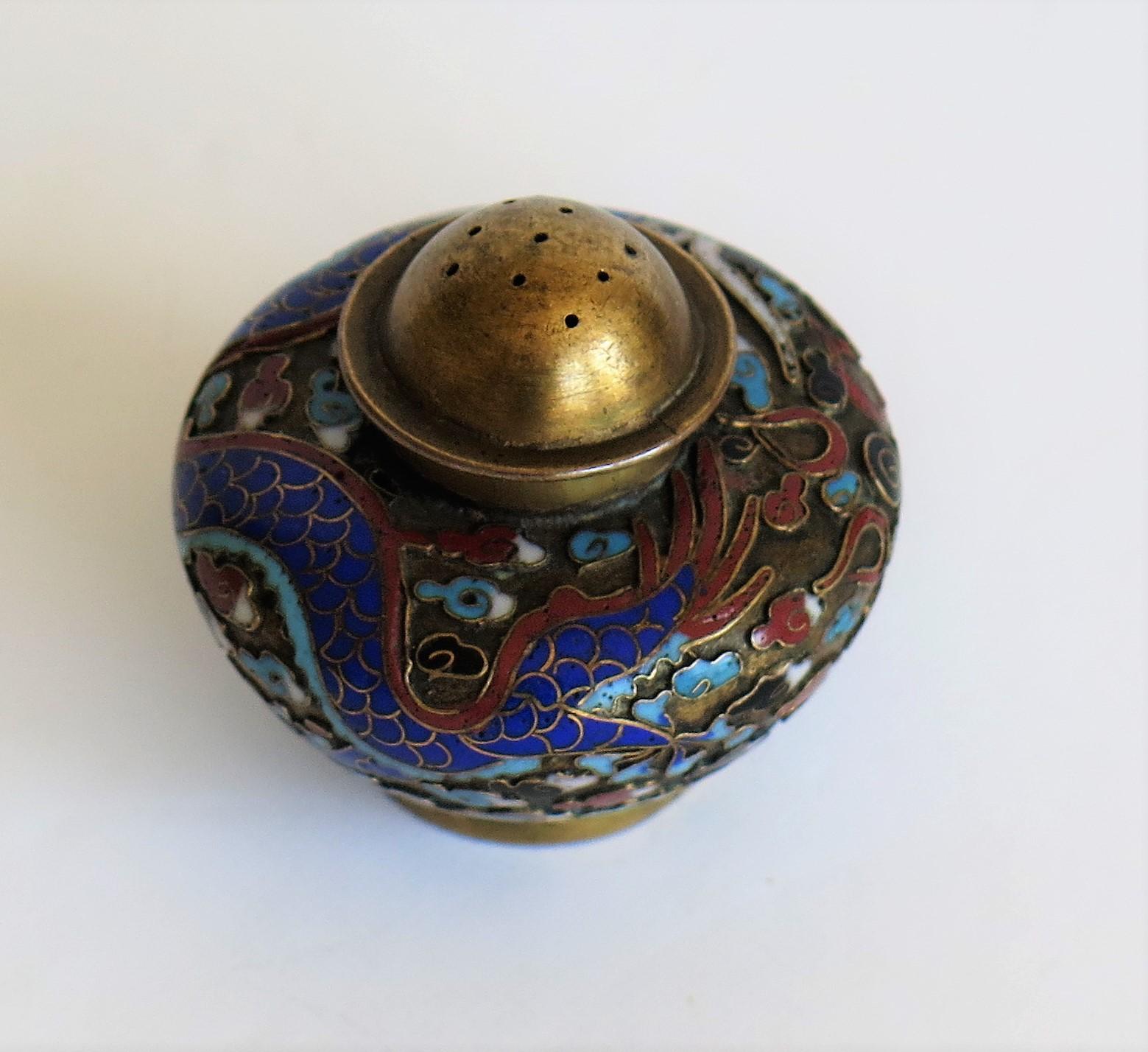 19th Century Chinese Cloisonné Pepper Pot with Dragon Decoration, Qing Dynasty 1