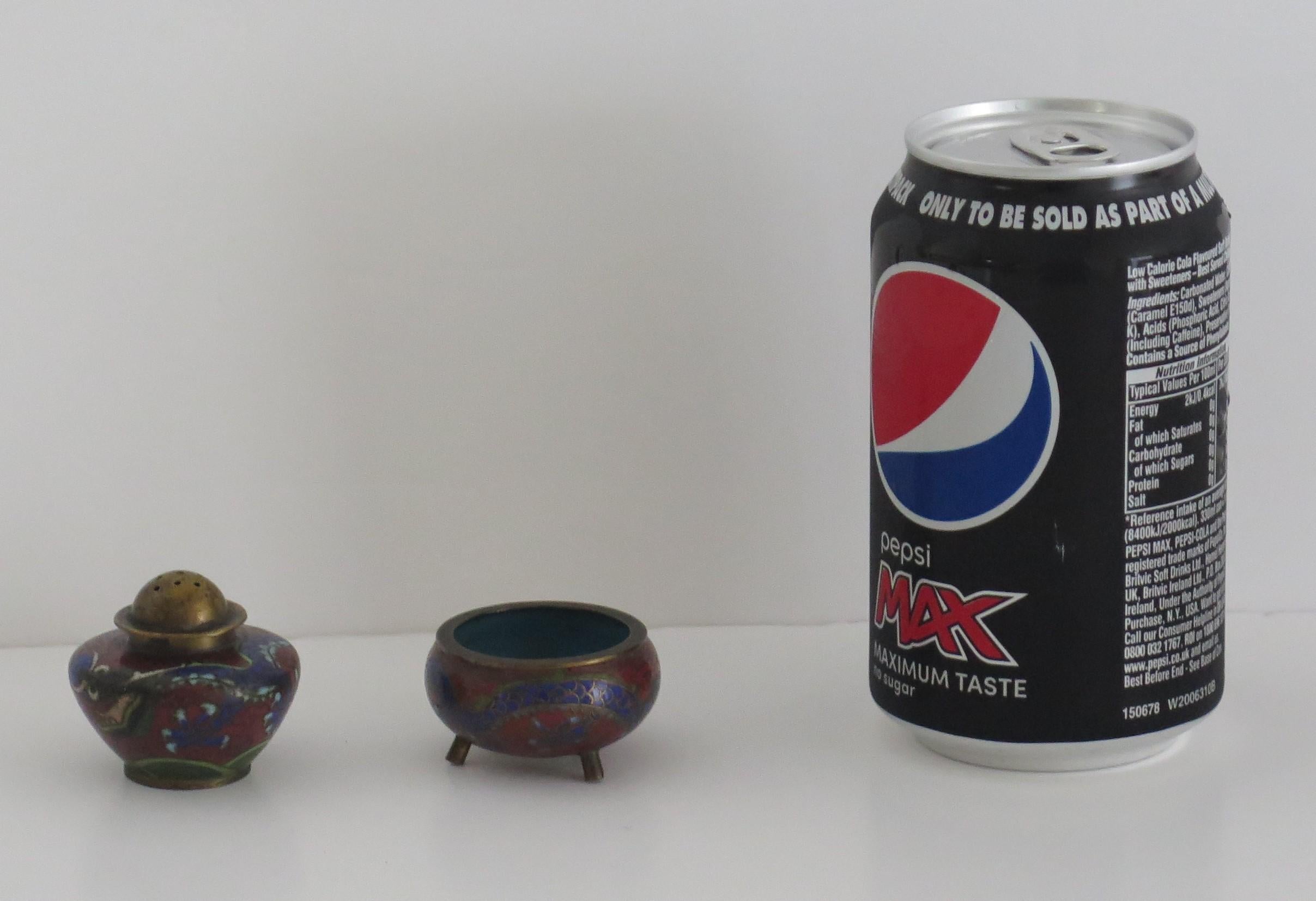 19th Century Chinese Cloisonné Salt and Pepper Pot with Dragon Decoration, Qing For Sale 3